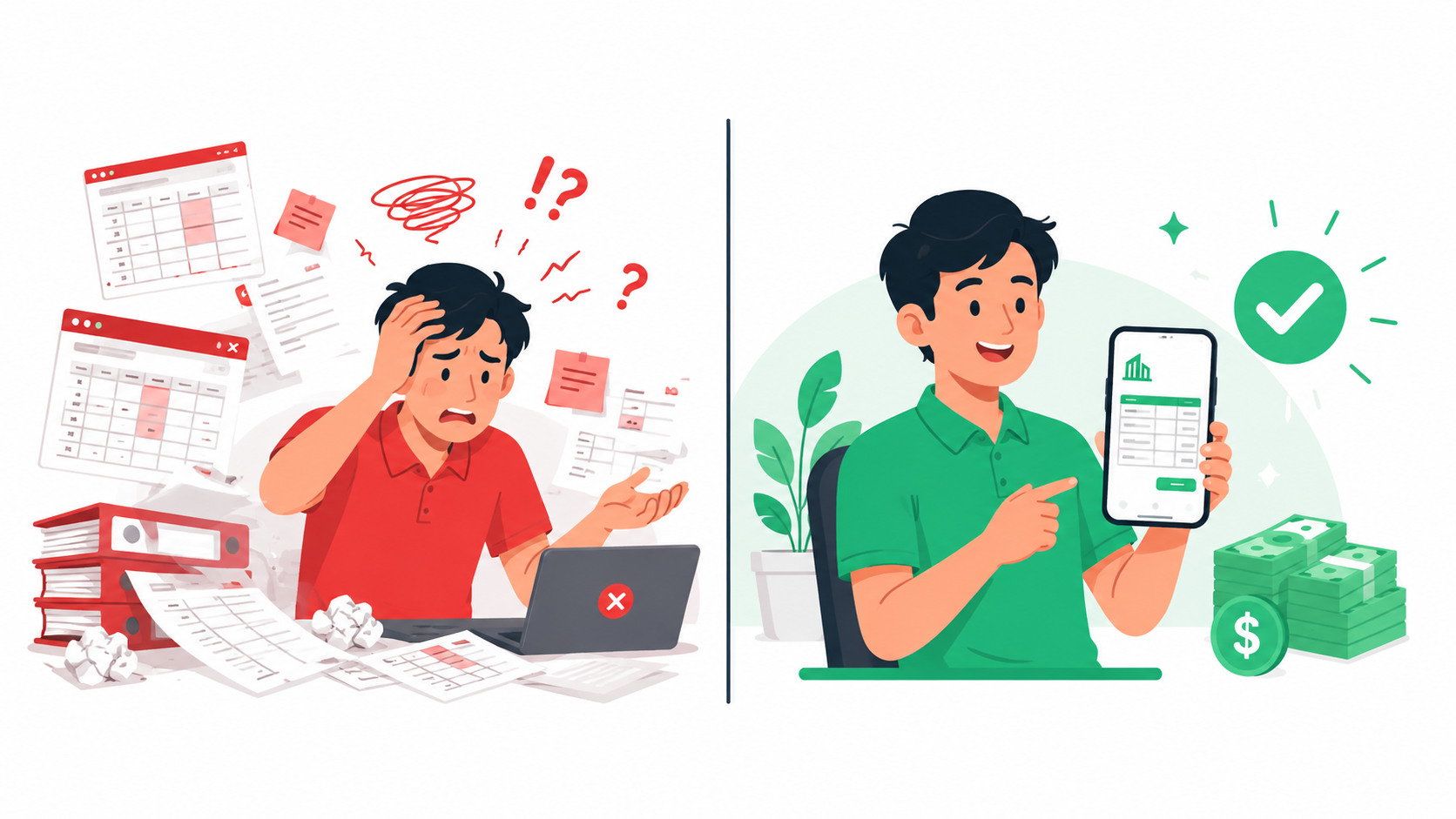 Before and after using Easykey Invoicing