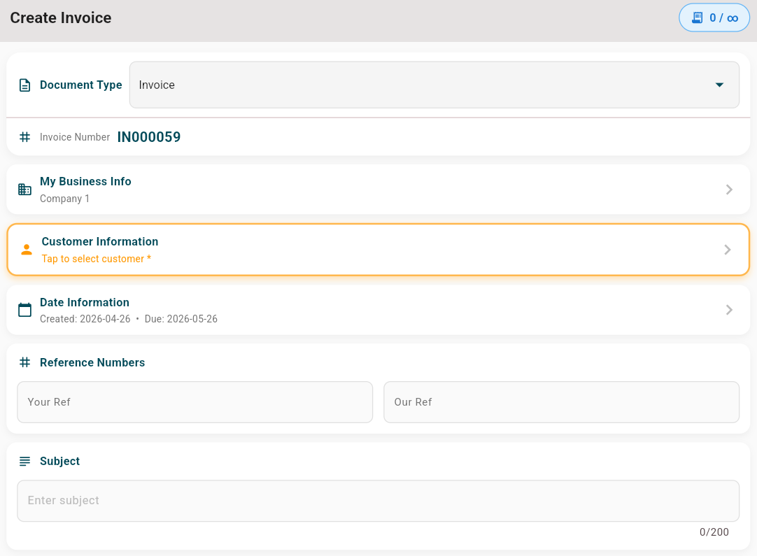 Create a professional invoice in seconds with Easykey